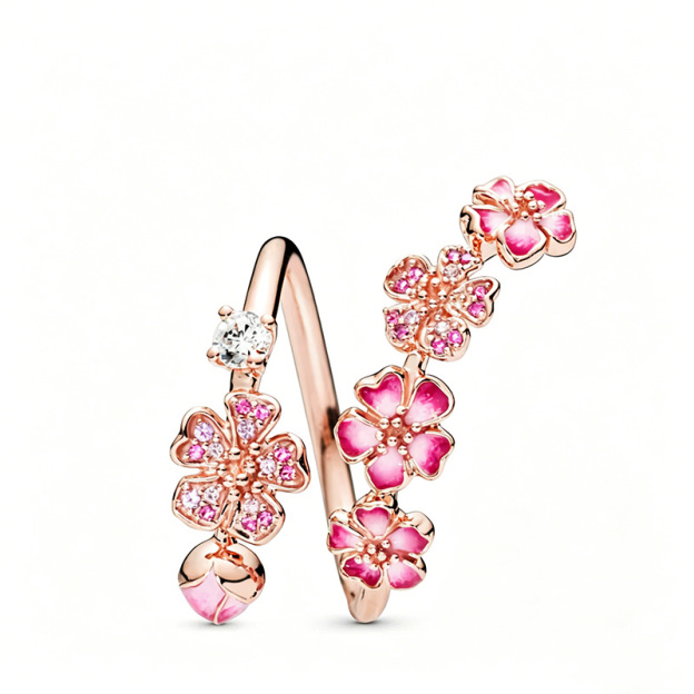 Rose gold peach blossom pavé beaded ring