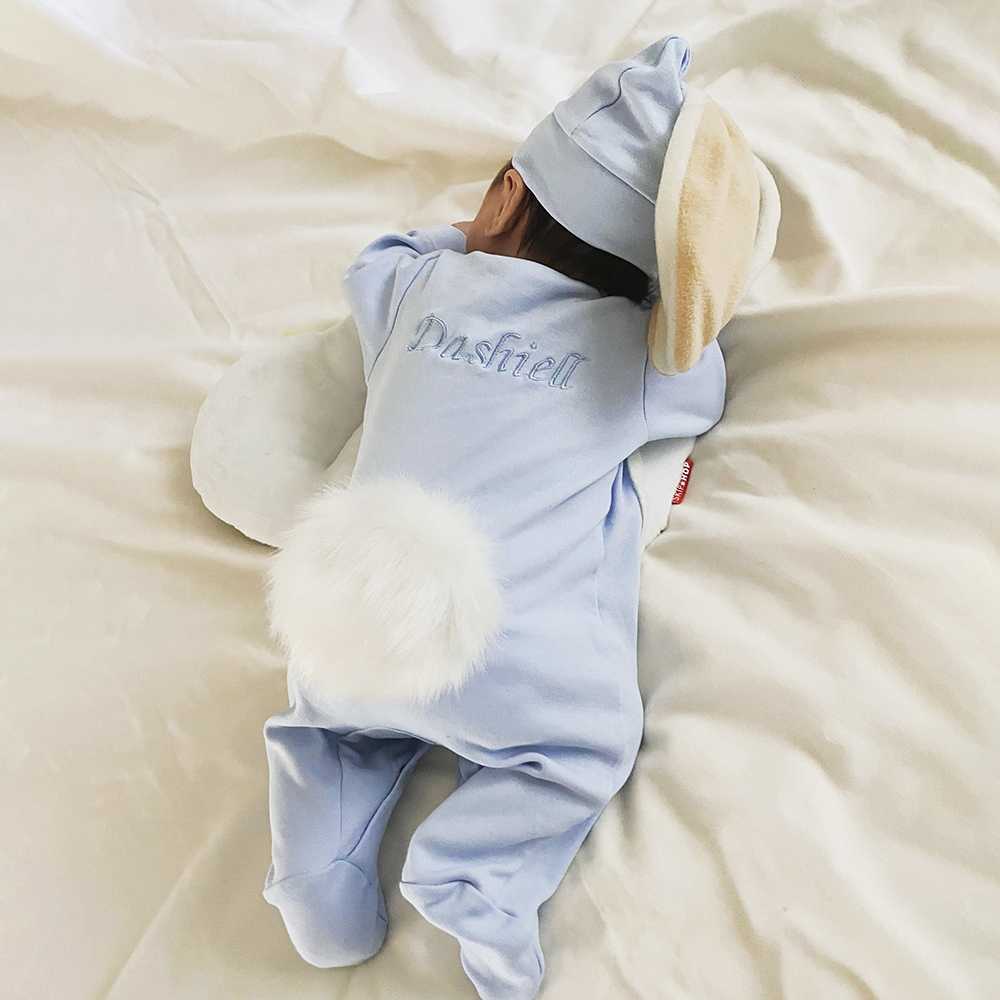Customized name embroidered baby bunny ears onesie