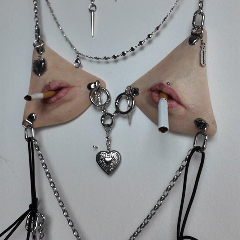 Gothic-style tassel lip-shaped lingerie
