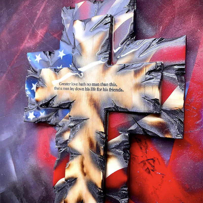 Handmade wooden cross flag