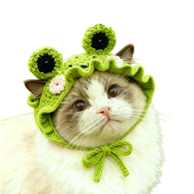 Hand-crocheted frog pet hat