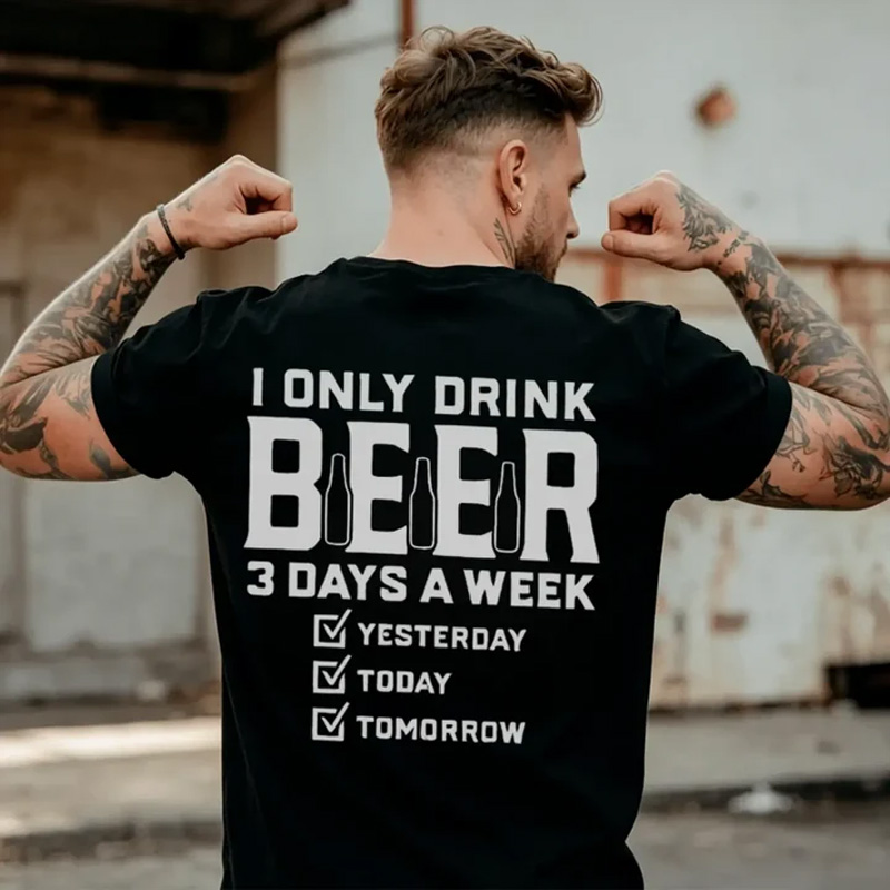 Retro Washed Cotton Creative Beer Slogan T-Shirt