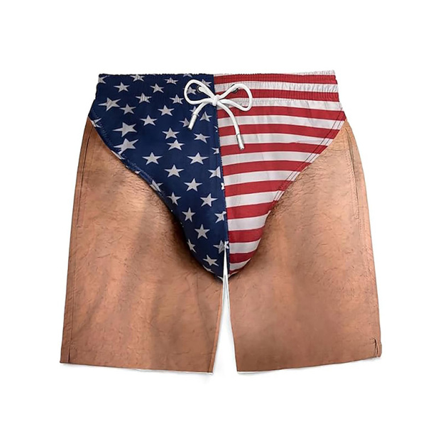 Men's 3D Patriotic Fun Beach Swim Trunks