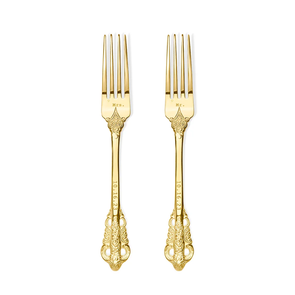 Personalized vintage wedding forks with laser engraving, set of 2