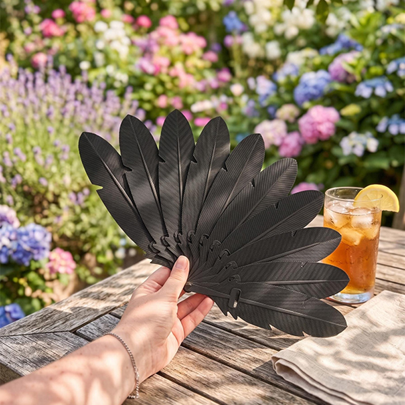 3D printed folding feather hand fan