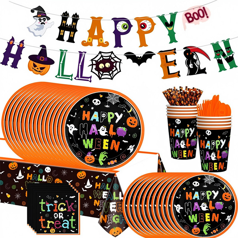 92-piece Halloween-themed tableware set