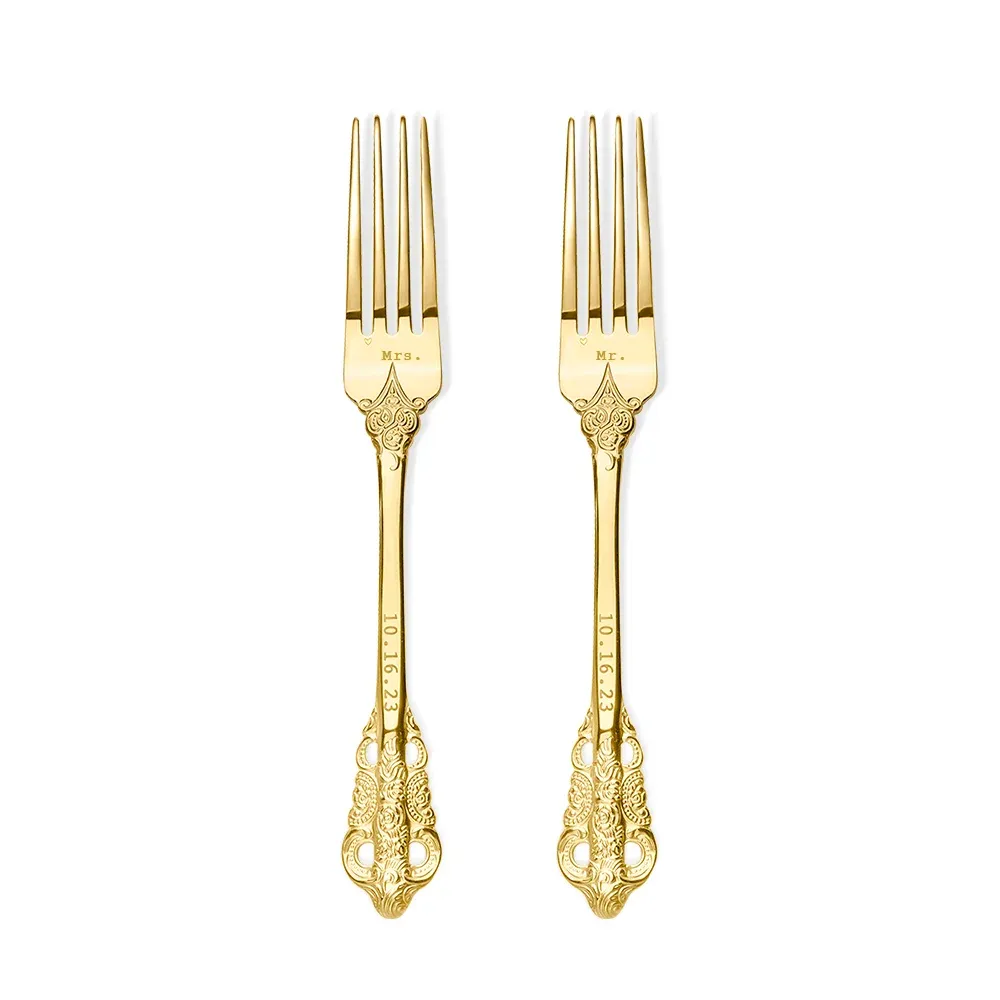 Personalized vintage wedding forks with laser engraving, set of 2