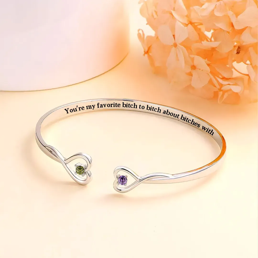 For Friend- You're My Favorite Bitch Double Hearts Custom Birthstones Bracelet