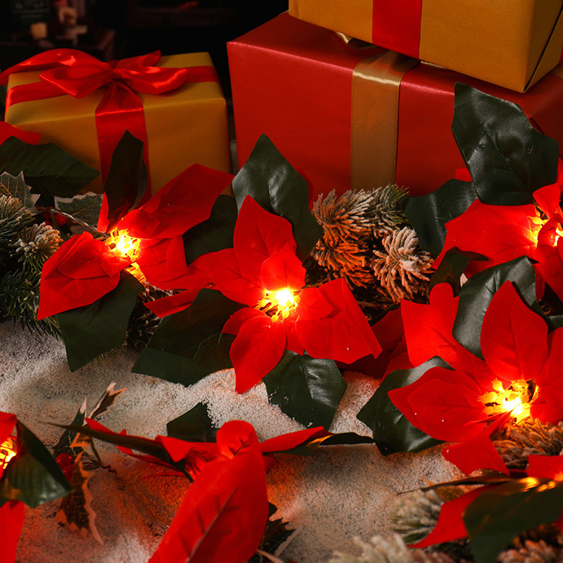 Christmas red flower string lights