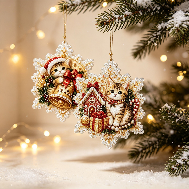 DIY Christmas Cat Rhinestone Sticker Ornament