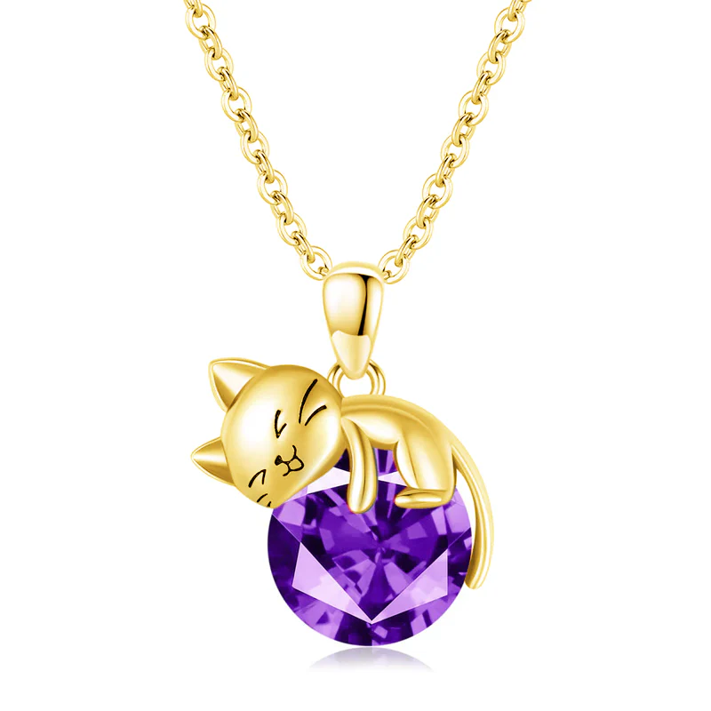 Cat pendant necklace with birthstone, gift for women, daughter and mother