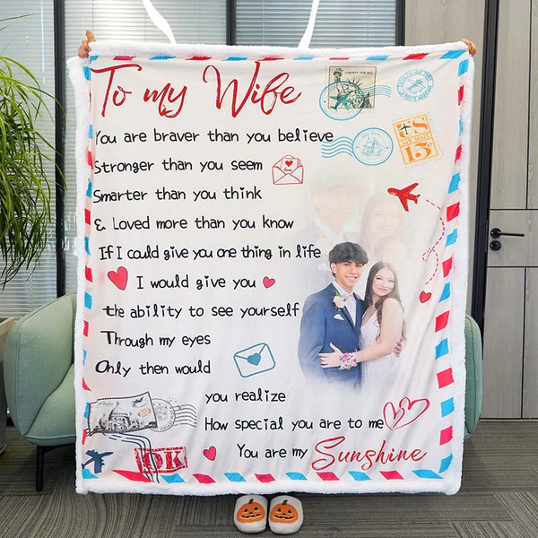 Personaliz To My Wife Blanket Custom Photo Blanket Valentine's Day Gift