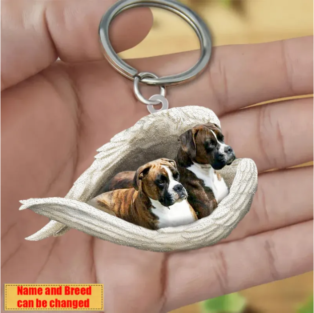 Personalized Stainless Dog Sleeping Angel Keychain - Double Sides Printed