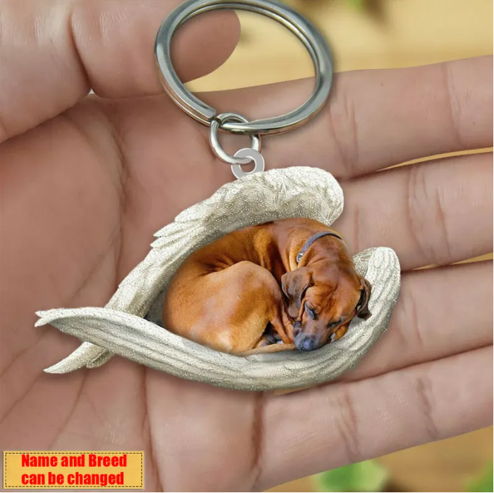 Personalized Stainless Dog Sleeping Angel Keychain - Double Sides Printed