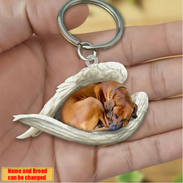 Personalized Stainless Dog Sleeping Angel Keychain - Double Sides Printed