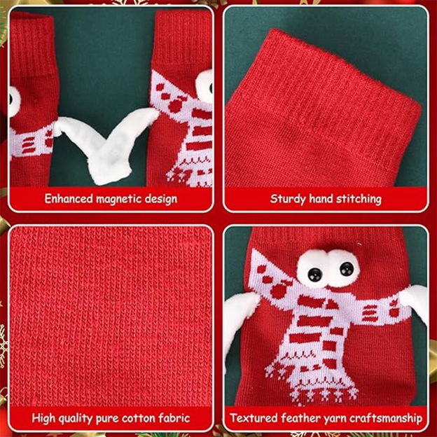 Christmas embroidered magnetic holding hands socks