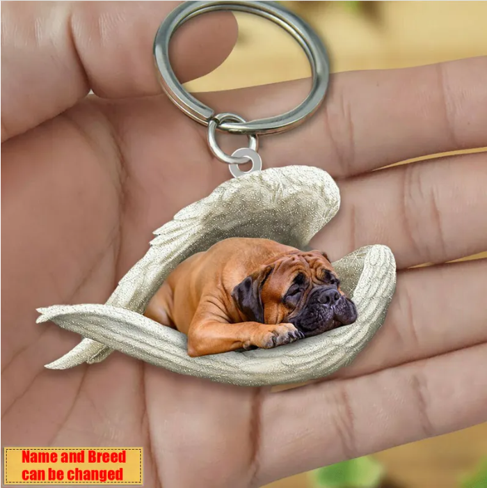 Personalized Stainless Dog Sleeping Angel Keychain - Double Sides Printed