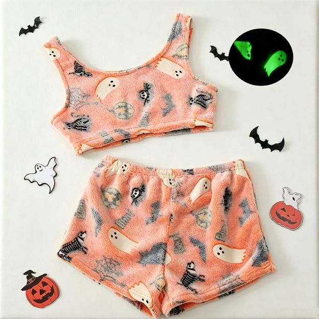 Halloween glow-in-the-dark plush pajama set