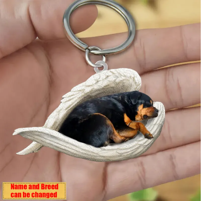 Personalized Stainless Dog Sleeping Angel Keychain - Double Sides Prin