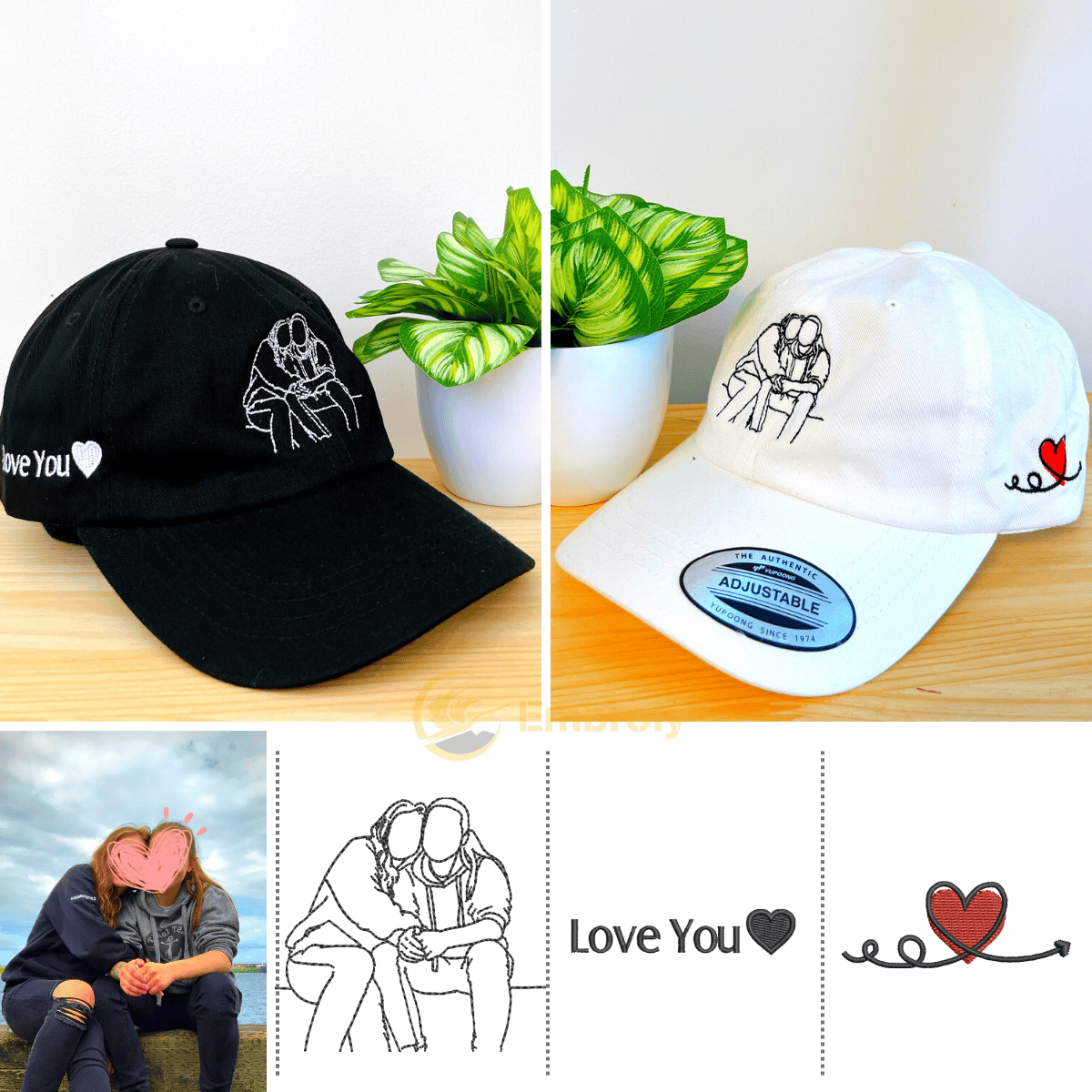 Custom line art portrait stab hats, personalized couple hats, unique gifts
