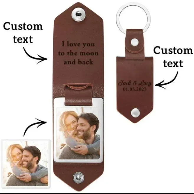 💖Valentine's Day hot sale-Custom Leather Photo Text Keychain Gifts for Family