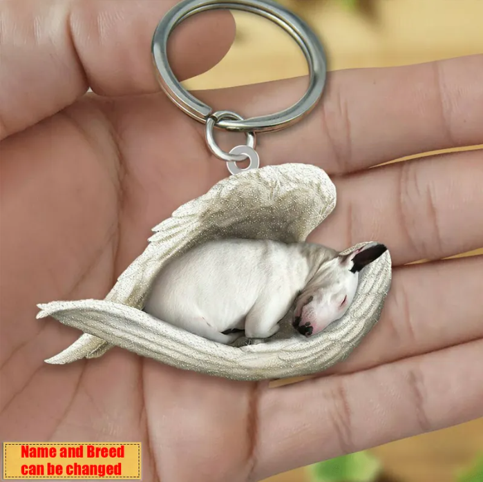 Personalized Stainless Dog Sleeping Angel Keychain - Double Sides Printed