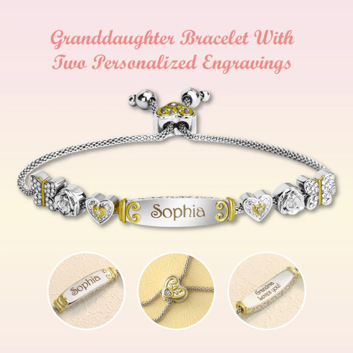 Gift for Daughter/Granddaughter - Personalized Name Heart Bracelet