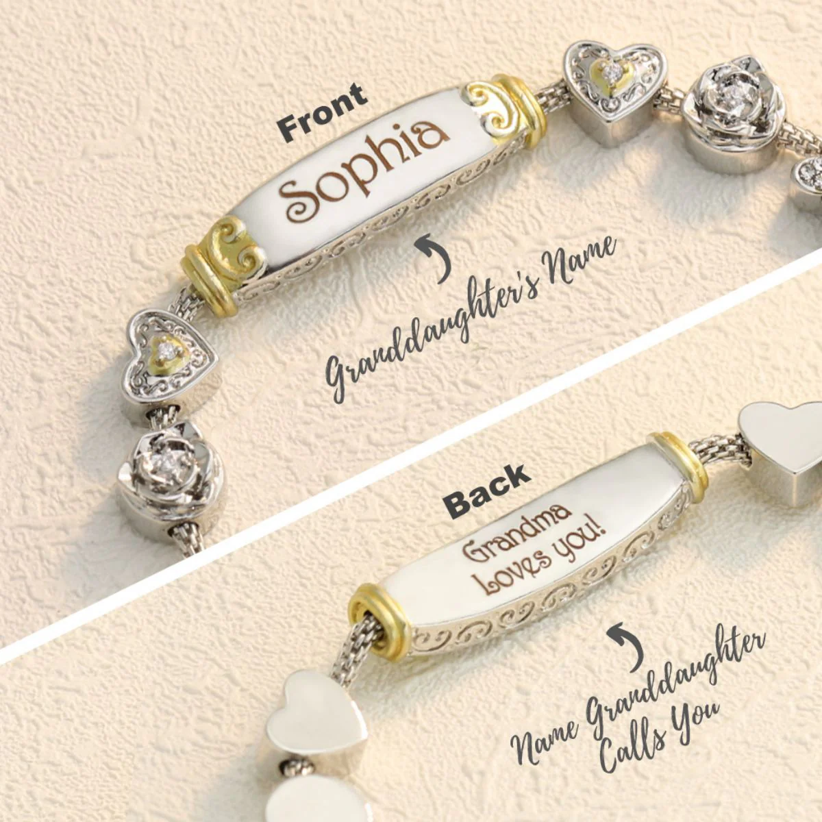 Gift for Daughter/Granddaughter - Personalized Name Heart Bracelet