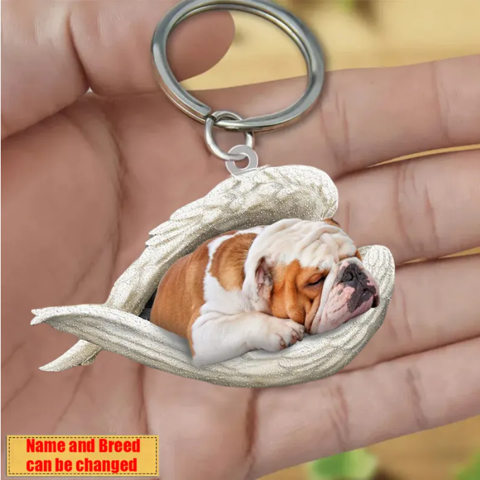 Personalized Stainless Dog Sleeping Angel Keychain - Double Sides Printed