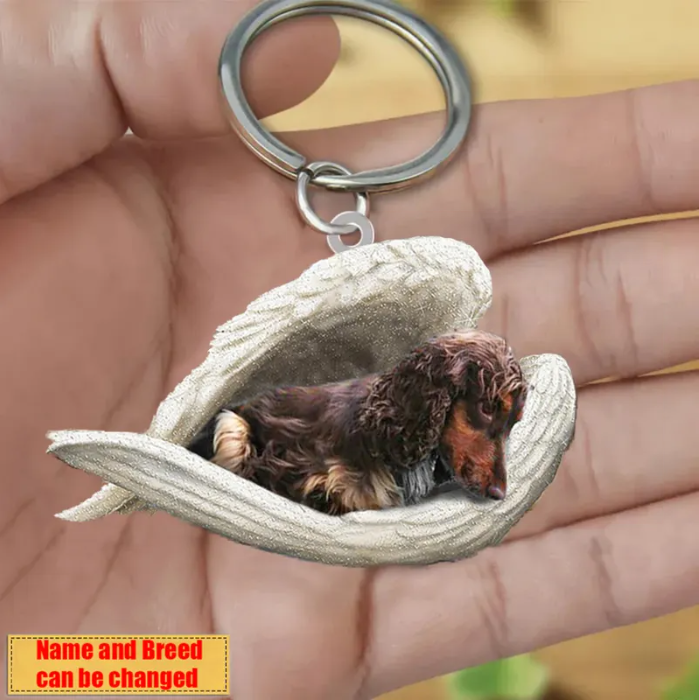 Personalized Stainless Dog Sleeping Angel Keychain - Double Sides Prin