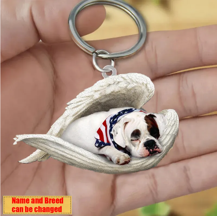 Personalized Stainless Dog Sleeping Angel Keychain - Double Sides Printed