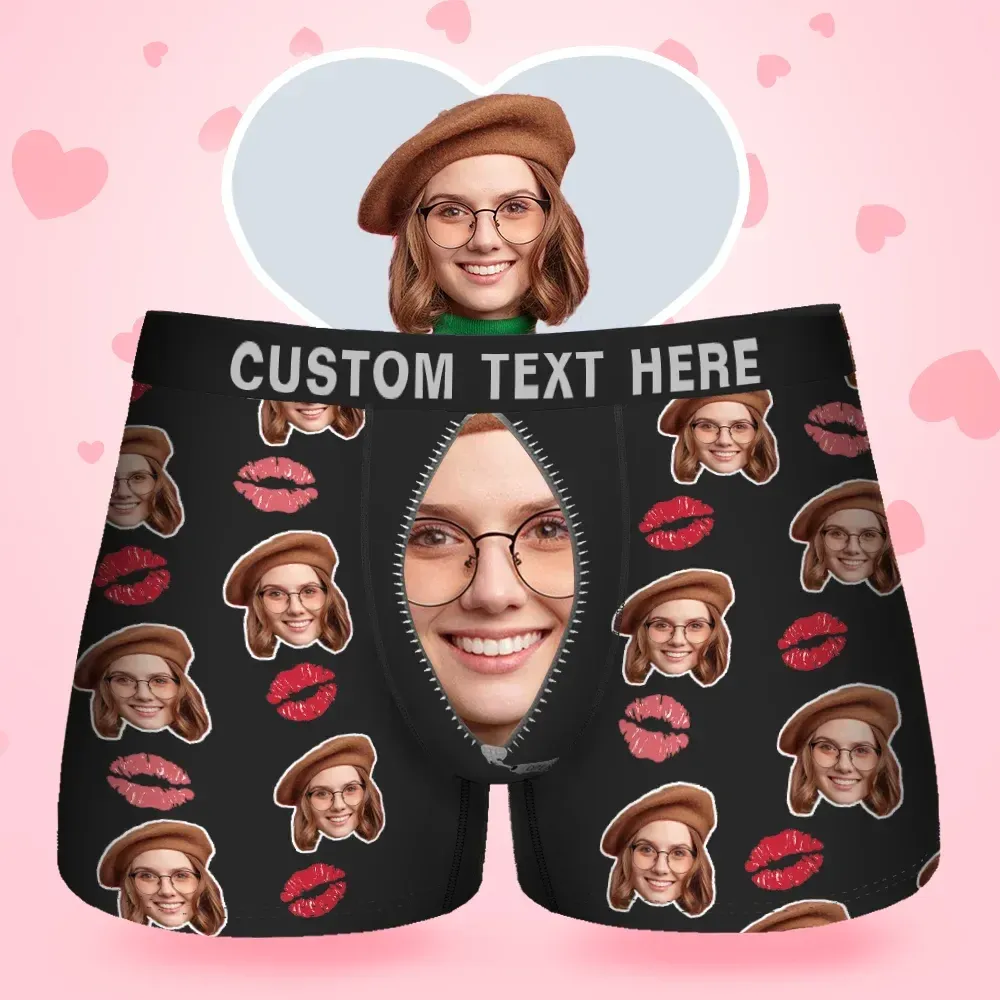 Custom Face Men's Boxer Love Heart Girlfriend Style Underwear, Birthda