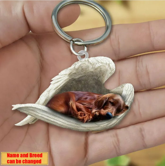 Personalized Stainless Dog Sleeping Angel Keychain - Double Sides Printed
