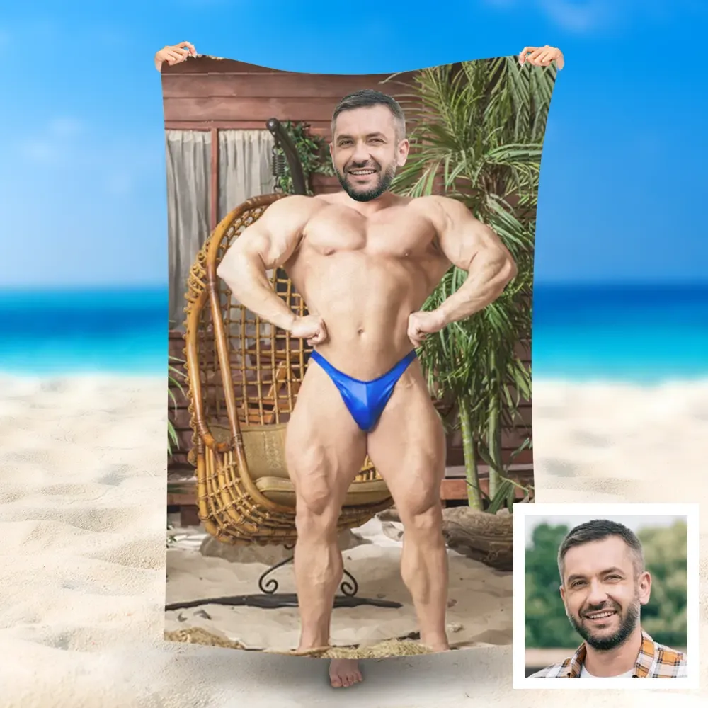 Adult personalized beach towel for muscular men