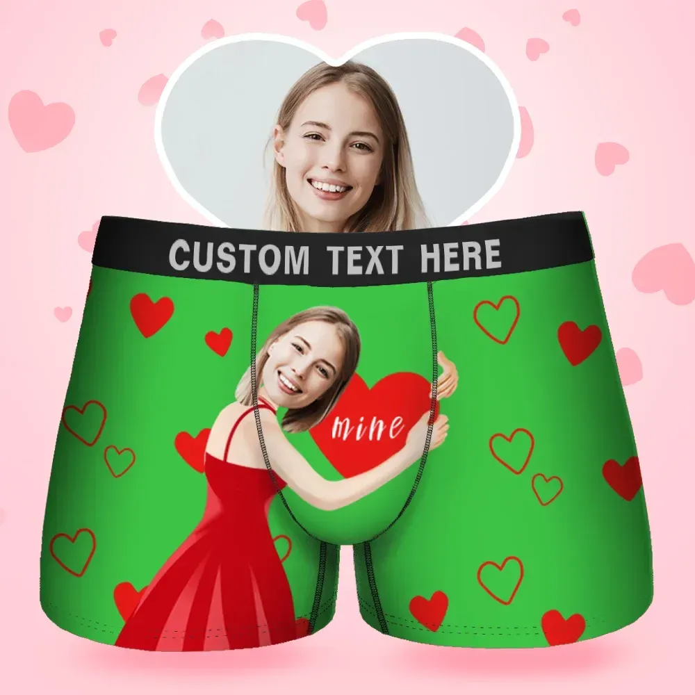 Custom Face Men's Boxer It'S Mine Style Underwear, Birthday Gifts for Husband, Waistband Text Boxer Gift