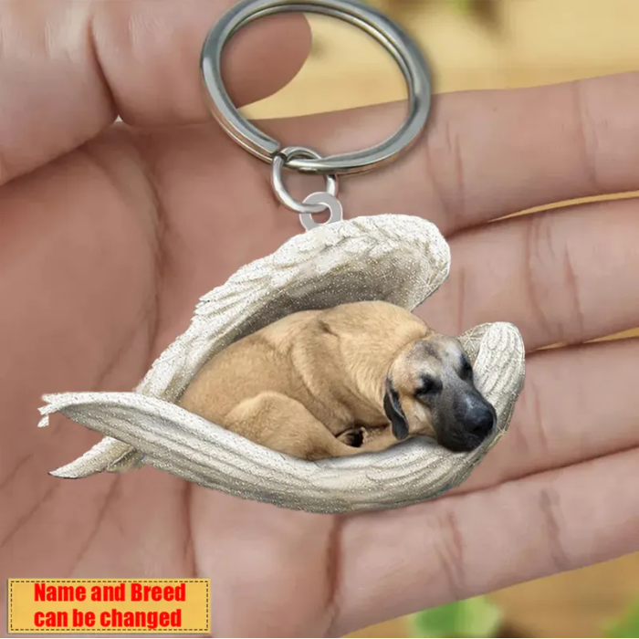 Personalized Stainless Dog Sleeping Angel Keychain - Double Sides Printed