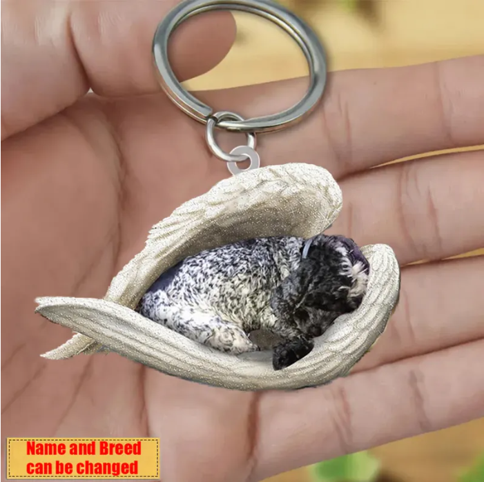 Personalized Stainless Dog Sleeping Angel Keychain - Double Sides Printed
