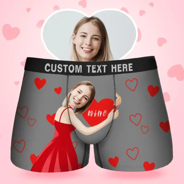 Custom Face Men's Boxer It'S Mine Style Underwear, Birthday Gifts for Husband, Waistband Text Boxer Gift