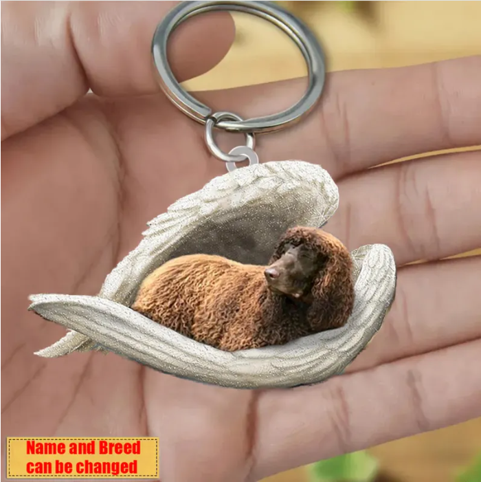 Personalized Stainless Dog Sleeping Angel Keychain - Double Sides Prin