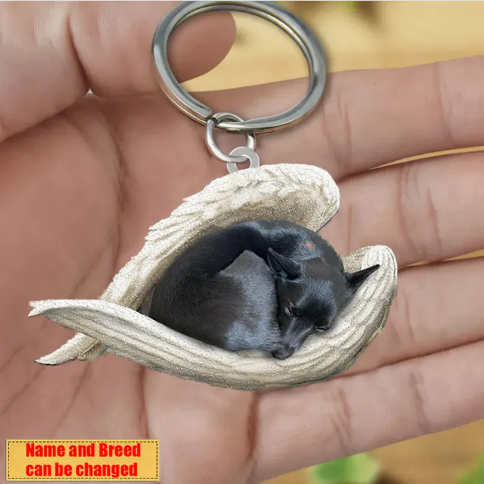 Personalized Stainless Dog Sleeping Angel Keychain - Double Sides Prin