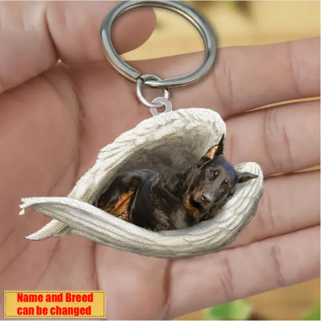 Personalized Stainless Dog Sleeping Angel Keychain - Double Sides Printed