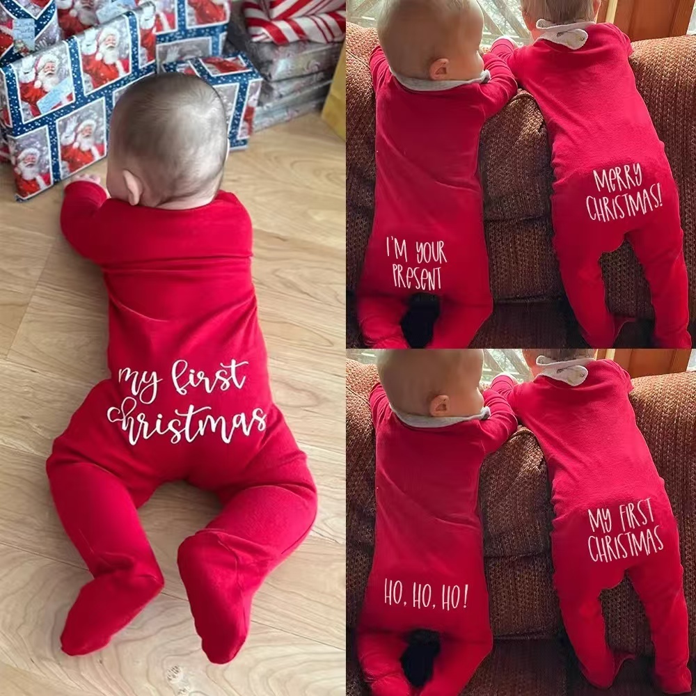 Personalized Baby First Christmas Cozy Soft Long Sleeve Romper