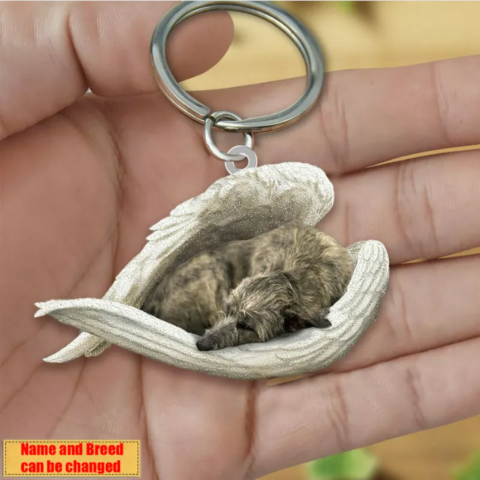 Personalized Stainless Dog Sleeping Angel Keychain - Double Sides Prin