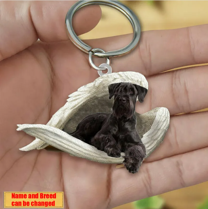 Personalized Stainless Dog Sleeping Angel Keychain - Double Sides Prin