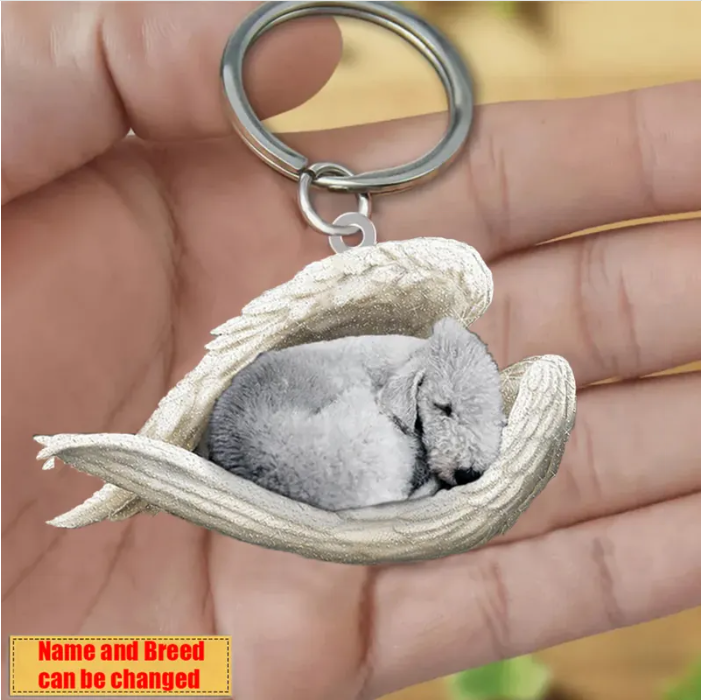 Personalized Stainless Dog Sleeping Angel Keychain - Double Sides Printed