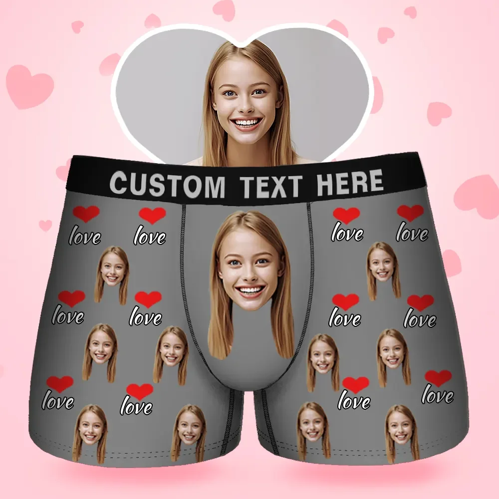 Father's Day Gifts Custom Face Men's BoxerLove Red Heart Style Underwe