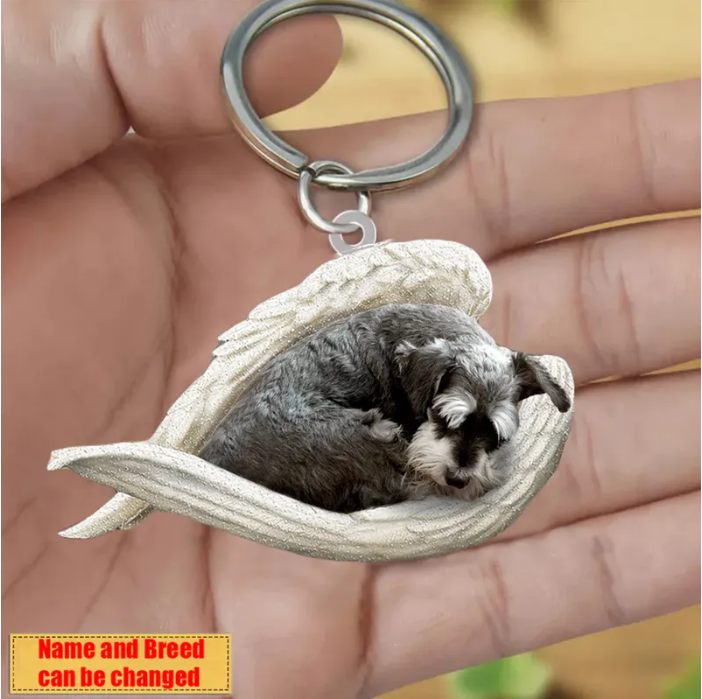 Personalized Stainless Dog Sleeping Angel Keychain - Double Sides Printed