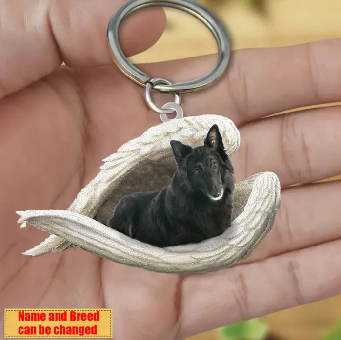 Personalized Stainless Dog Sleeping Angel Keychain - Double Sides Printed