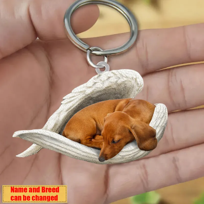Personalized Stainless Dog Sleeping Angel Keychain - Double Sides Prin