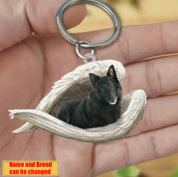 Personalized Stainless Dog Sleeping Angel Keychain - Double Sides Printed